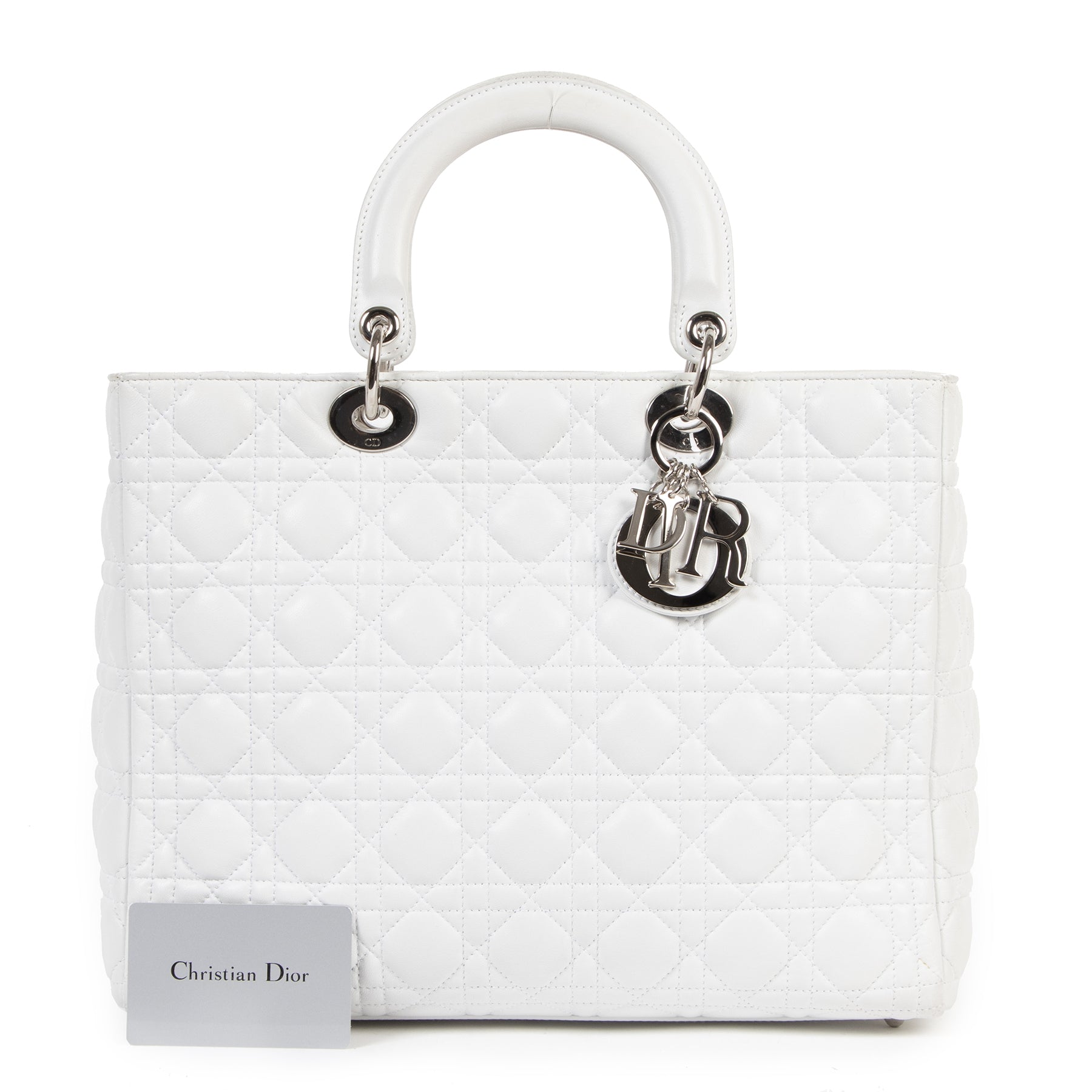 Dior Lady Dior White Large Top Handle