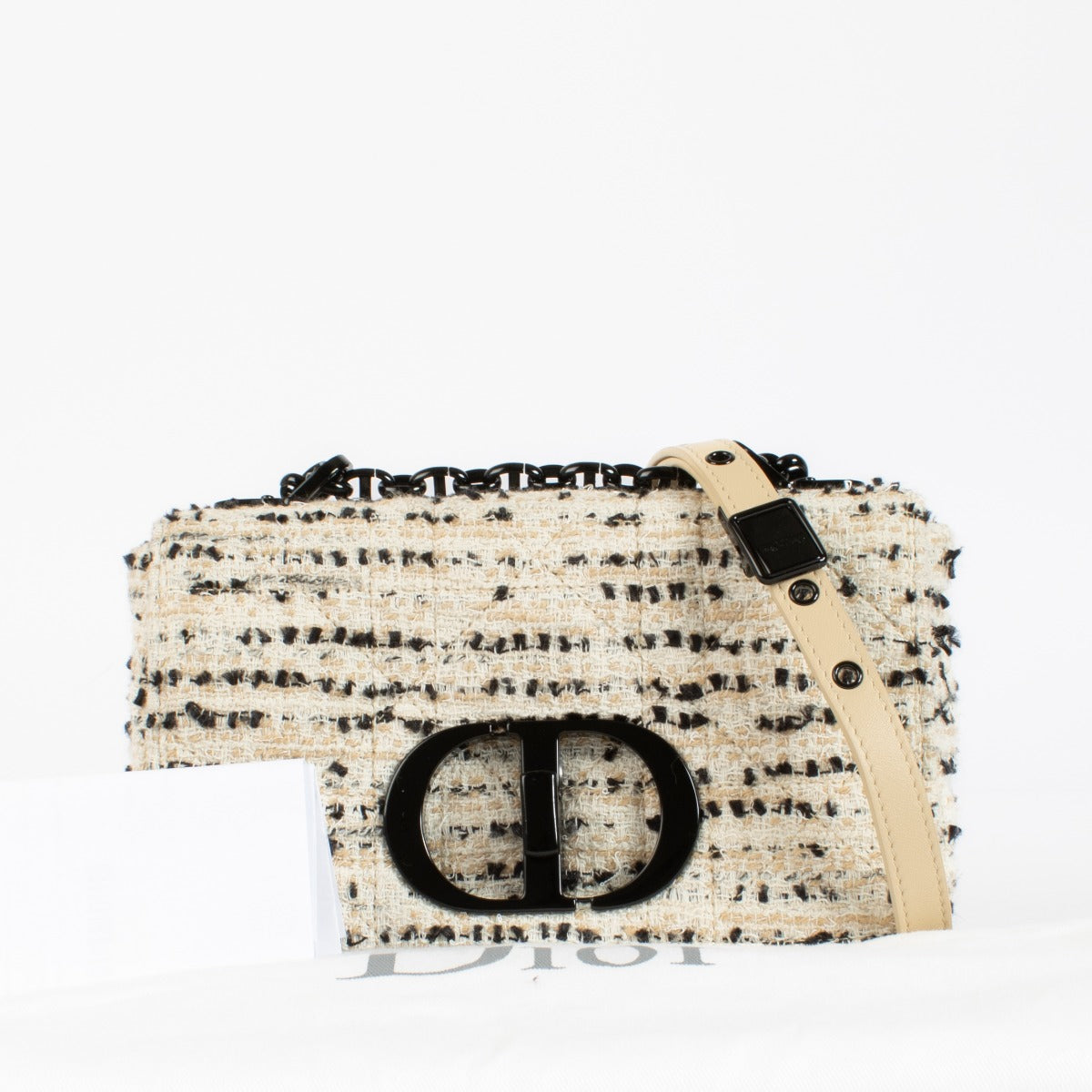 Authentic pre-loved Christian Dior White Tweed Small Caro Crossbody Bag on Labellov.com