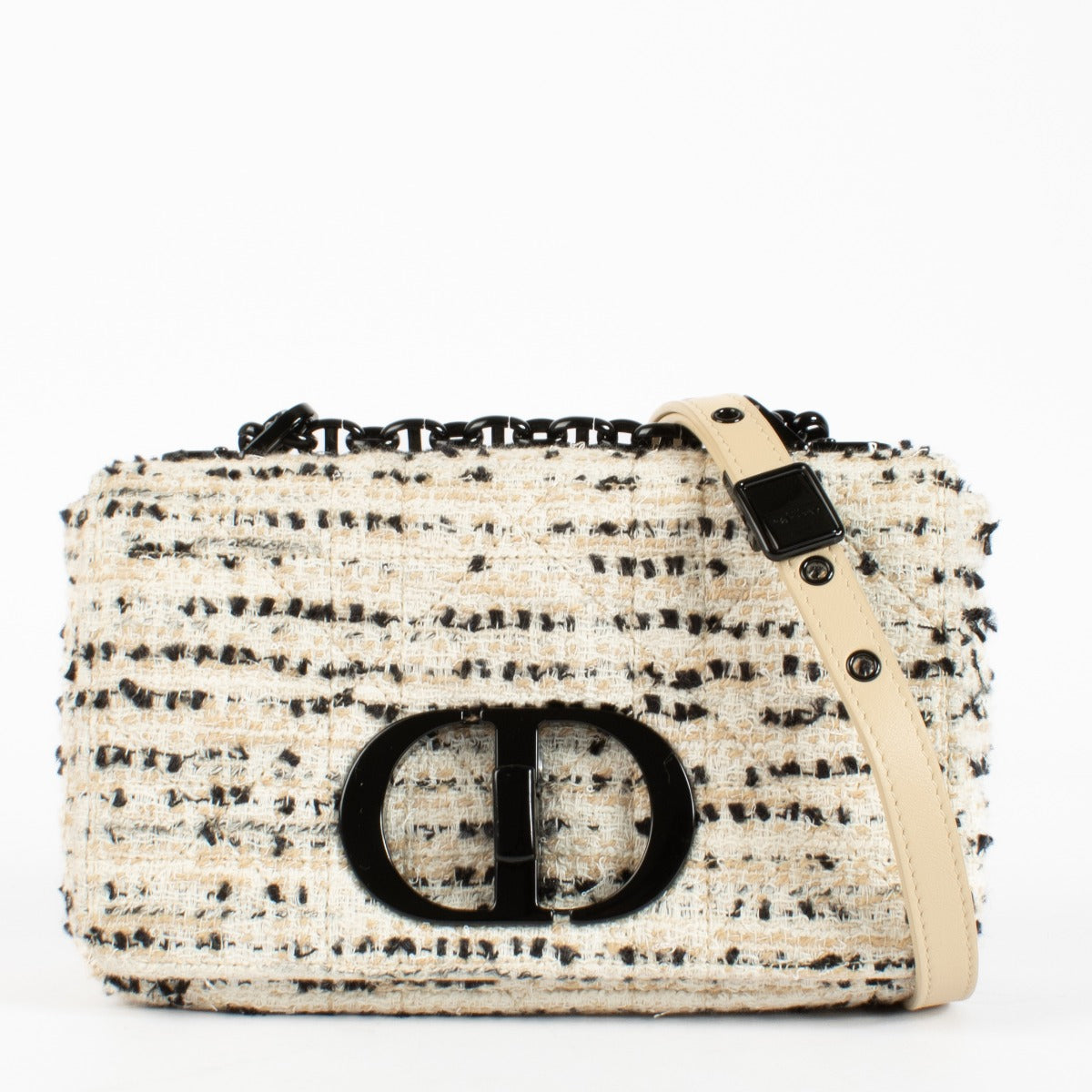 Authentic pre-loved Christian Dior White Tweed Small Caro Crossbody Bag on Labellov.com
