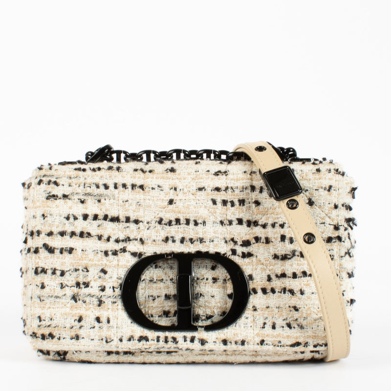 Authentic pre-loved Christian Dior White Tweed Small Caro Crossbody Bag on Labellov.com