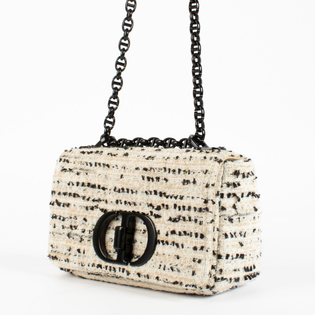 Authentic pre-loved Christian Dior White Tweed Small Caro Crossbody Bag on Labellov.com