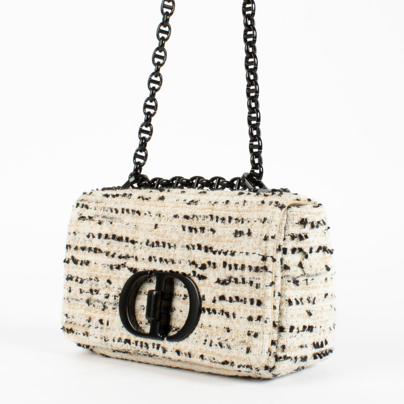 Authentic pre-loved Christian Dior White Tweed Small Caro Crossbody Bag on Labellov.com
