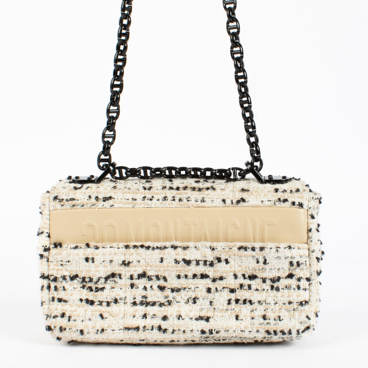 Authentic pre-loved Christian Dior White Tweed Small Caro Crossbody Bag on Labellov.com