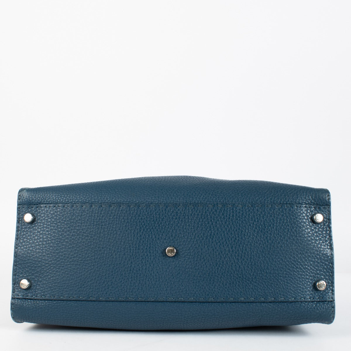 Fendi Blue Grained Leather Peekaboo Bag with silver-tone hardware and top handle at Labellov.com