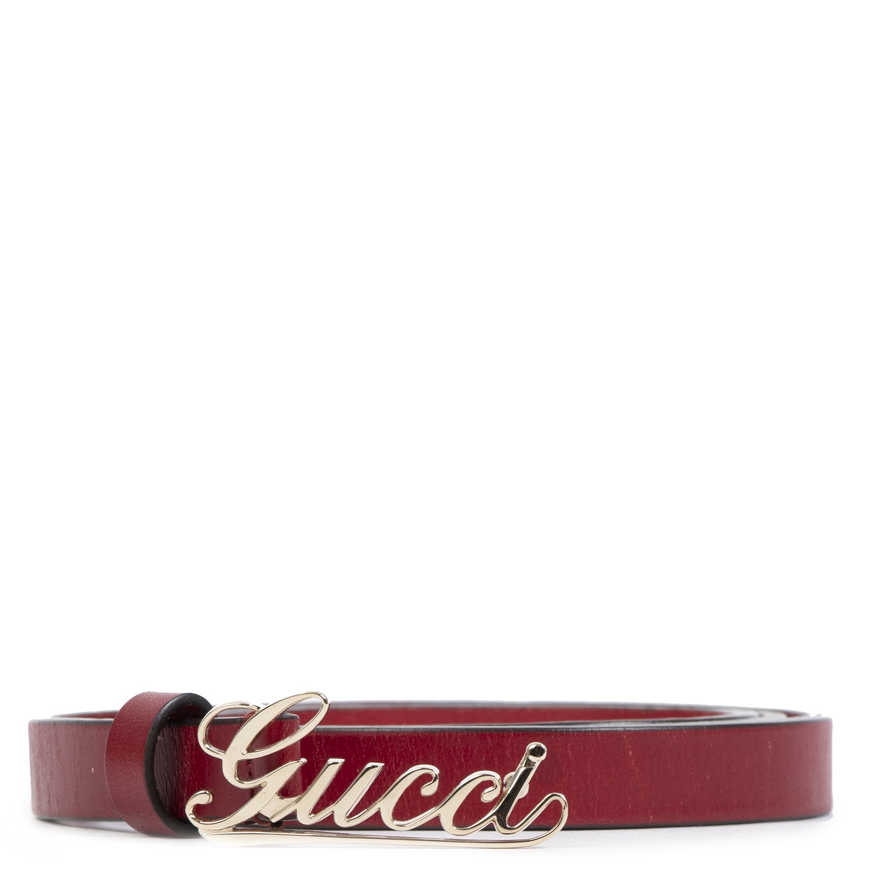 Gucci Red Skinny Belt Authentic secondhand luxury brand online safe and secure LabelLOV vintage webshop Antwerp Belgium