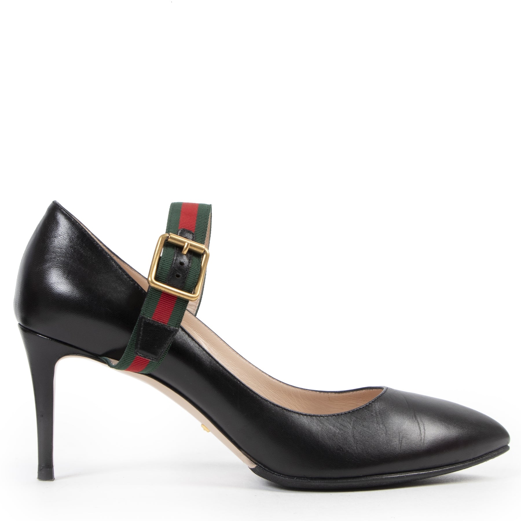 Gucci Black Leather Web Heels - size 39