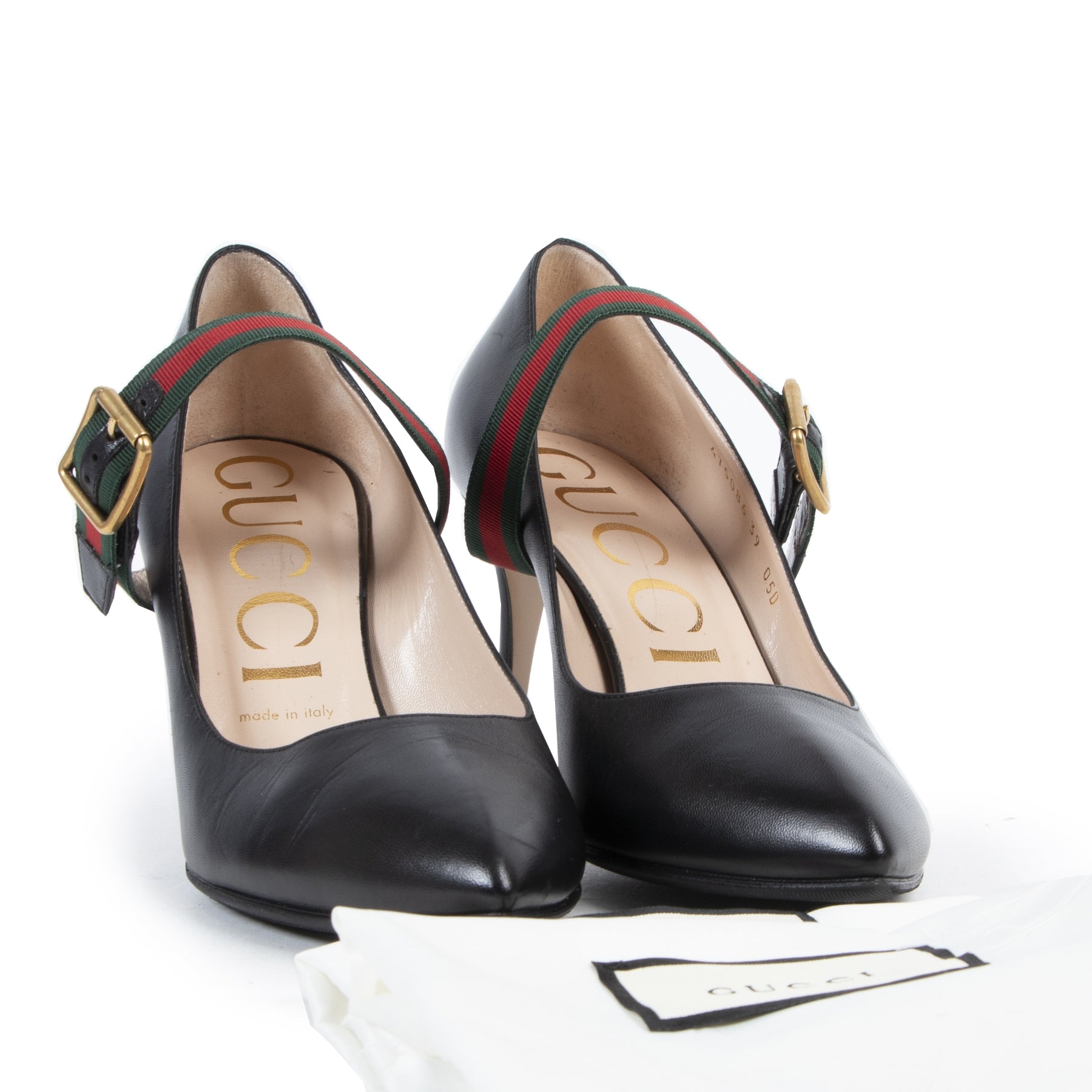 Gucci Black Leather Web Heels - size 39
