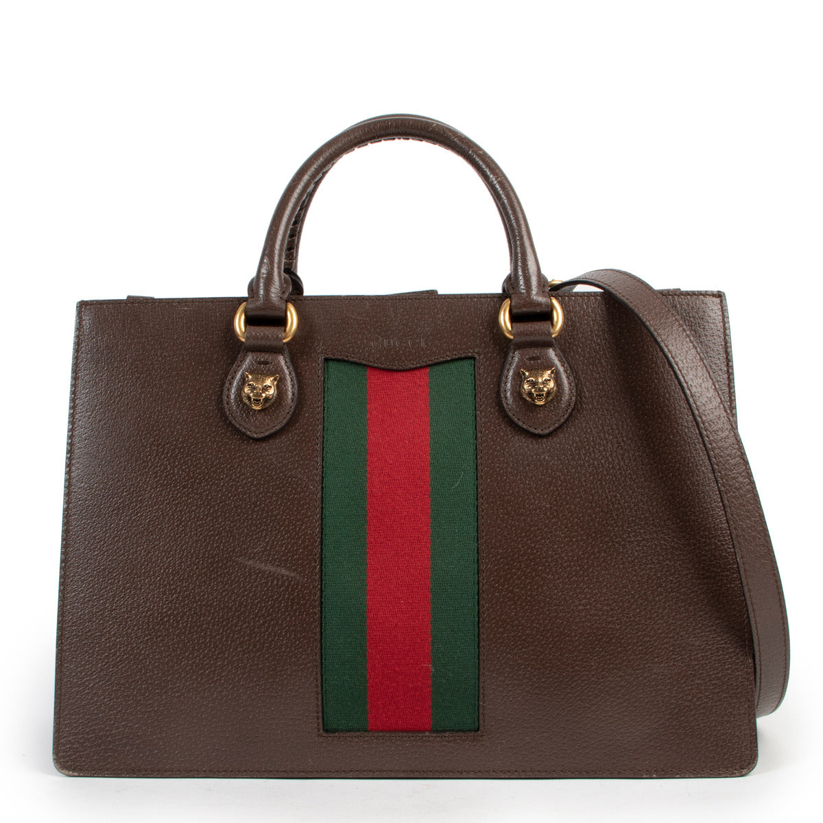 Gucci Brown Leather Animalier Top Handle