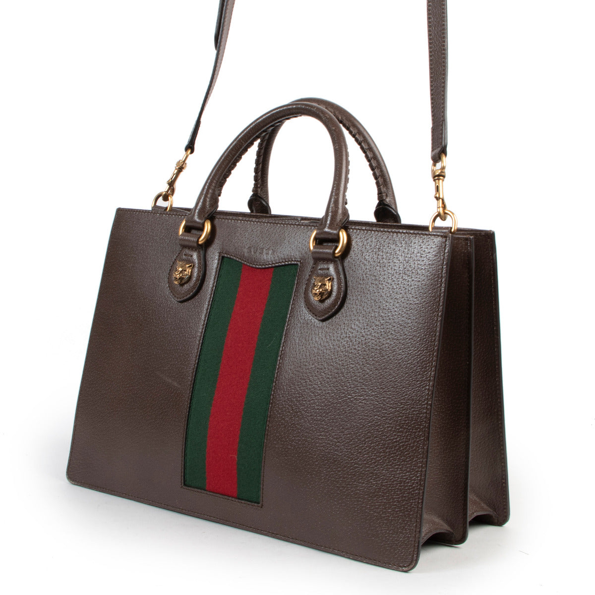 Sac à poignée supérieure Gucci Animalier en cuir marron