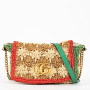 Authentic pre-loved Gucci Multicolor GG Marmont Raffia Small Flap Crossbody Bag on Labellov.com