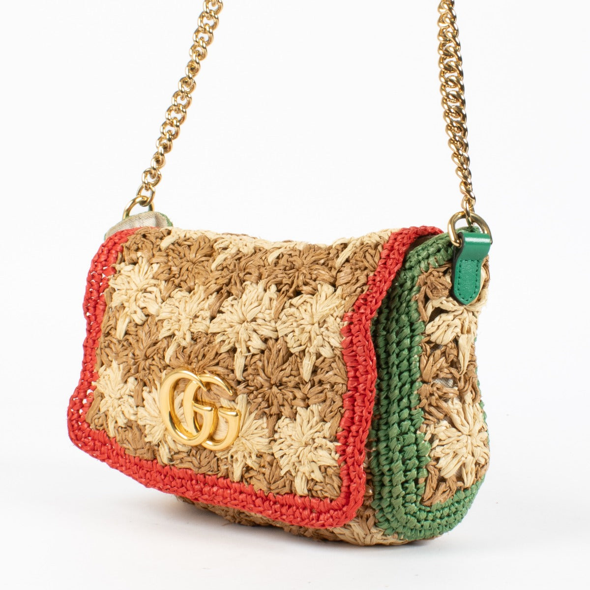 Authentic pre-loved Gucci Multicolor GG Marmont Raffia Small Flap Crossbody Bag on Labellov.com