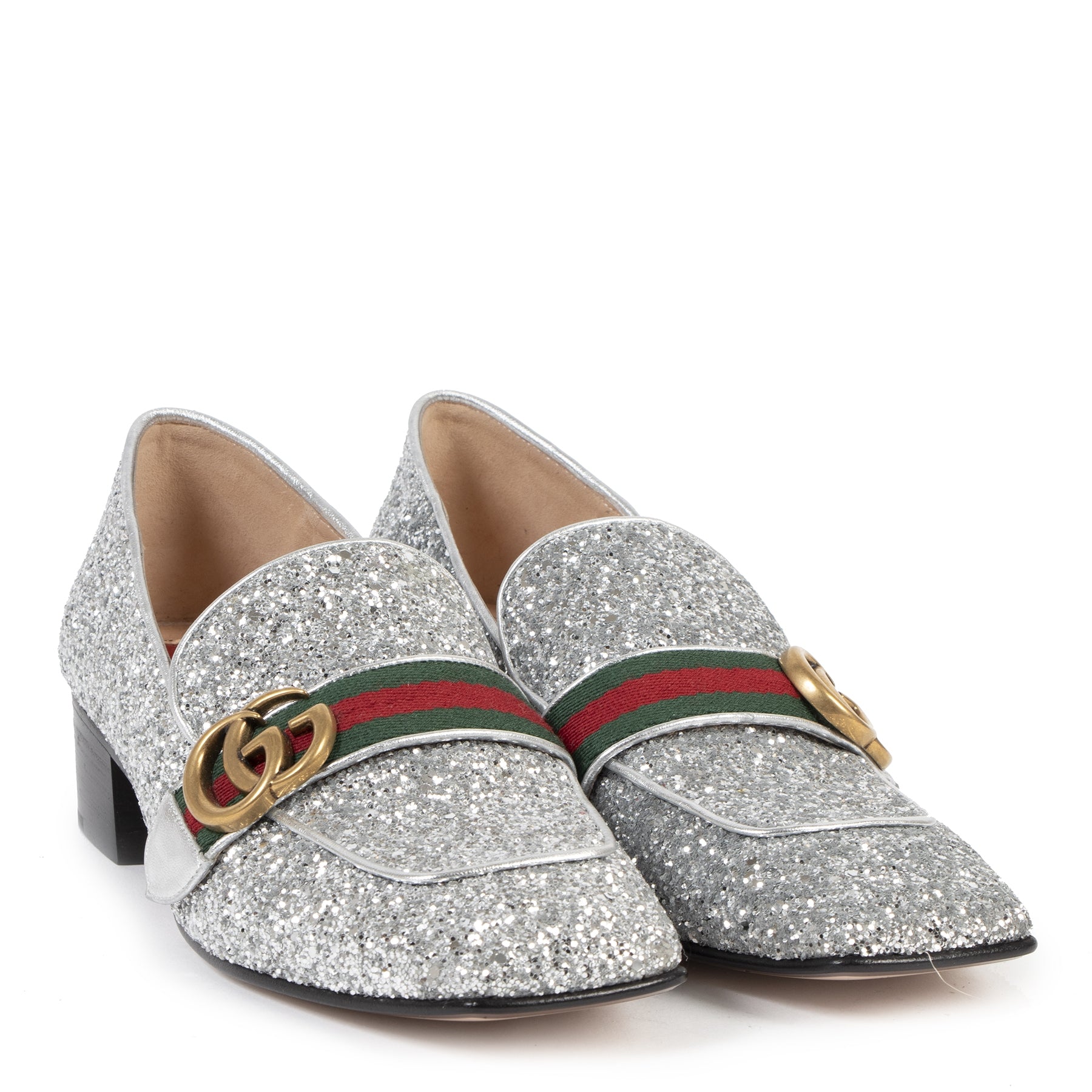 Gucci Marmont Mid-Heel Silver Glitter Pump - Size 39 – Labellov