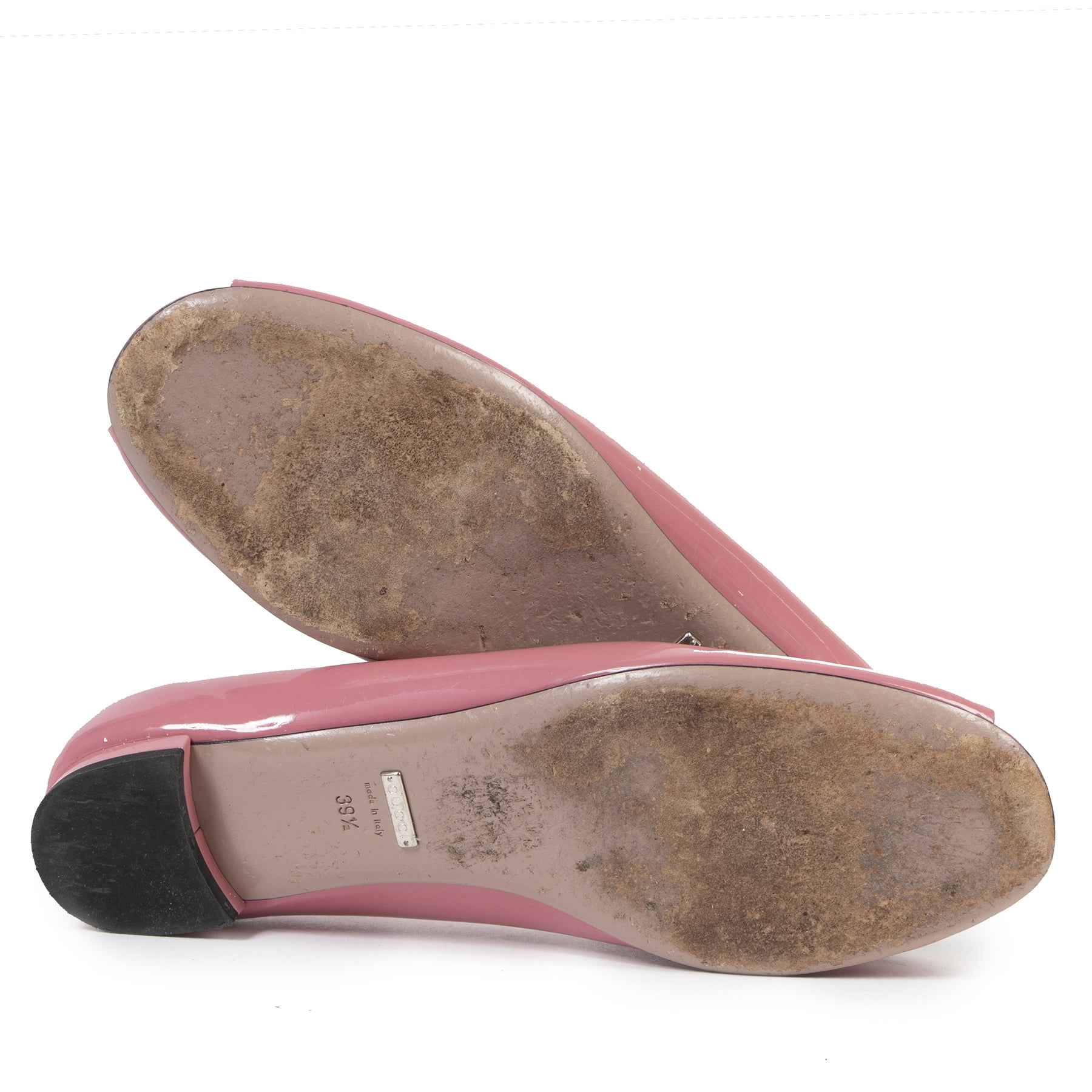 Authentieke Tweedehands Gucci Pink Horsebit Patent Leather Open Toe Ballerina Flats - 39,5 juiste prijs veilig online shoppen luxe merken webshop winkelen Antwerpen België mode fashion