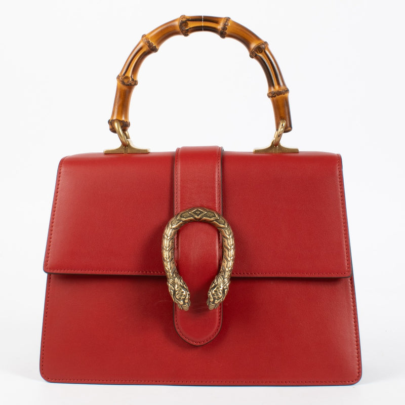 Shop the authentic Gucci Dionysus Bamboo handbag in smooth red leather at Labellov.com.