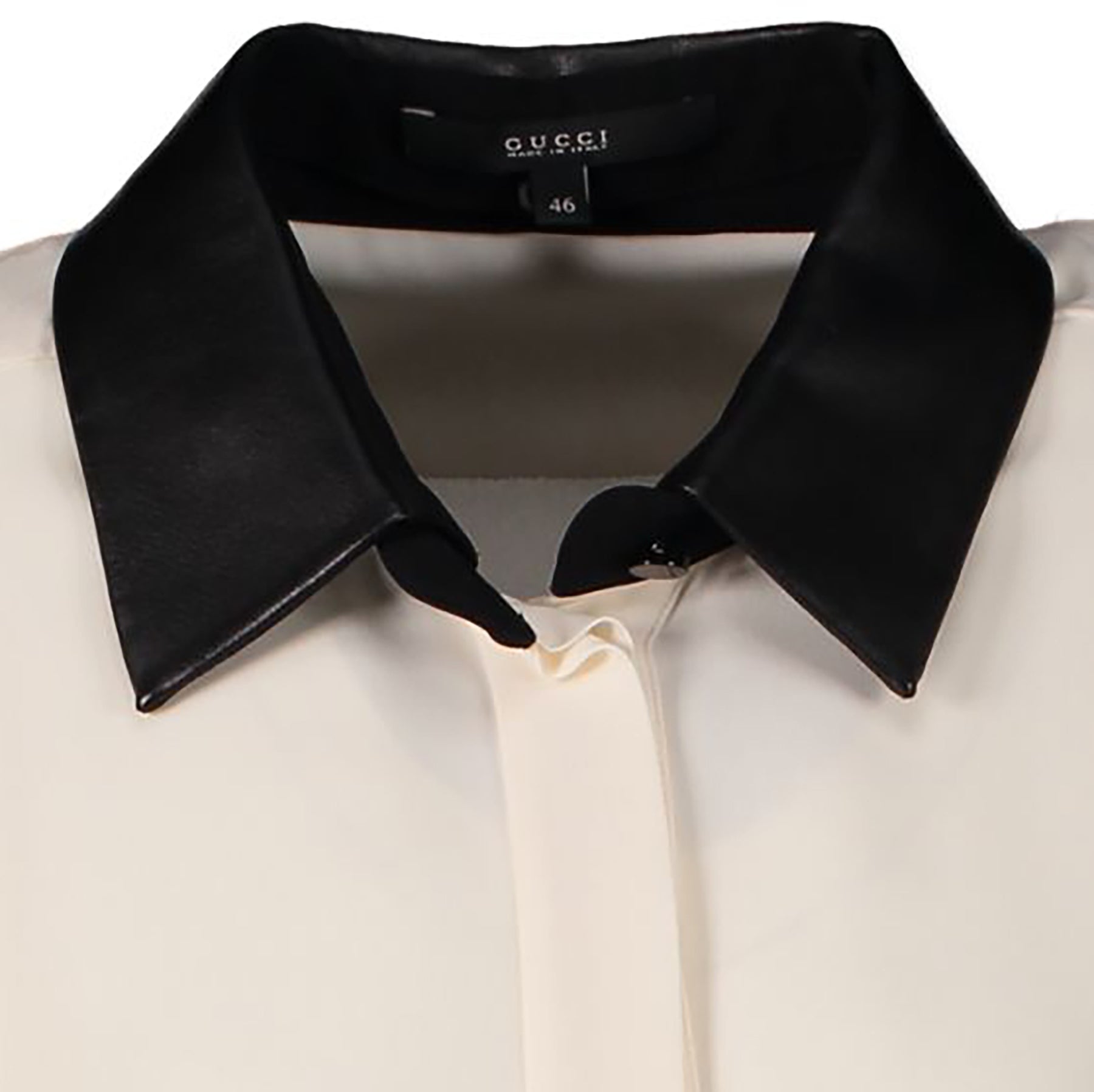 Gucci White Silk Shirt With Leather Collar - 46 IT - kopen en verkopen aan de beste prijs bij Labellov