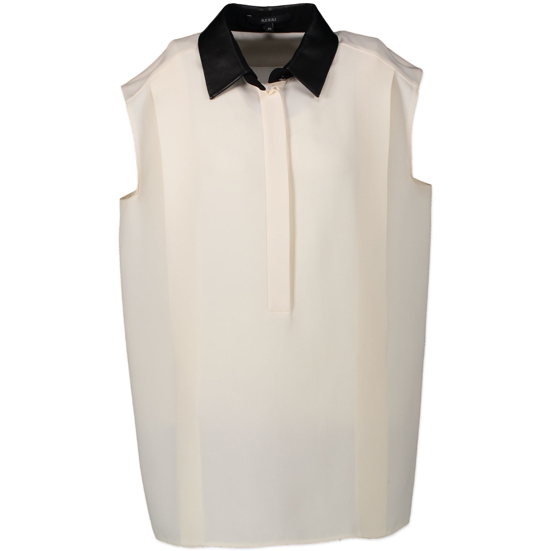Gucci White Silk Shirt With Leather Collar - 46 IT - for the best price at Labellov secondhand luxury