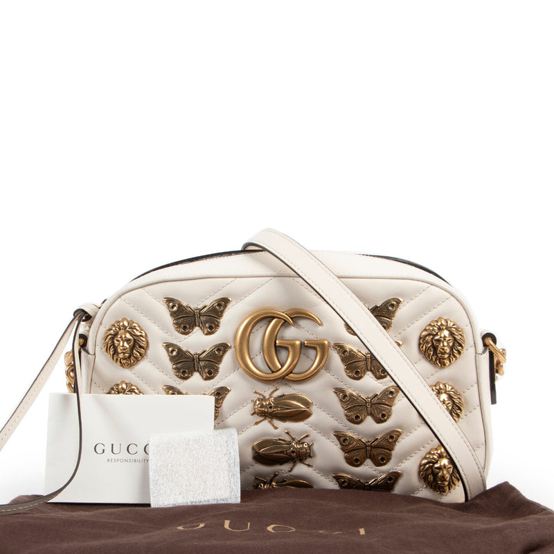 Gucci Cream Animal Studs Small GG Marmont Bag