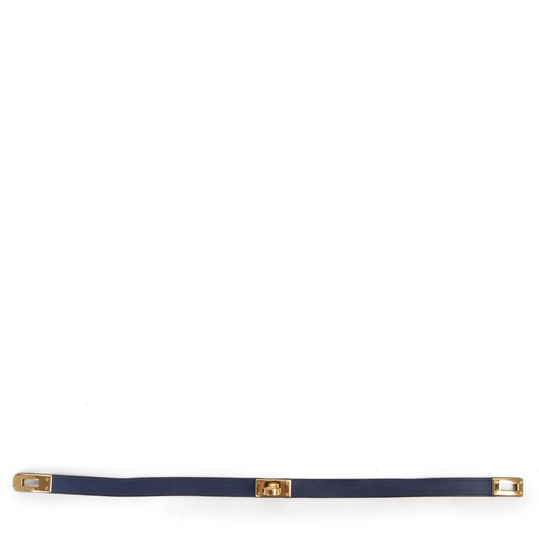 Koop en verkoop uw authentieke designer Hermès Kelly Turnlock Leather Bracelet 'Bleu Nuit' GHW