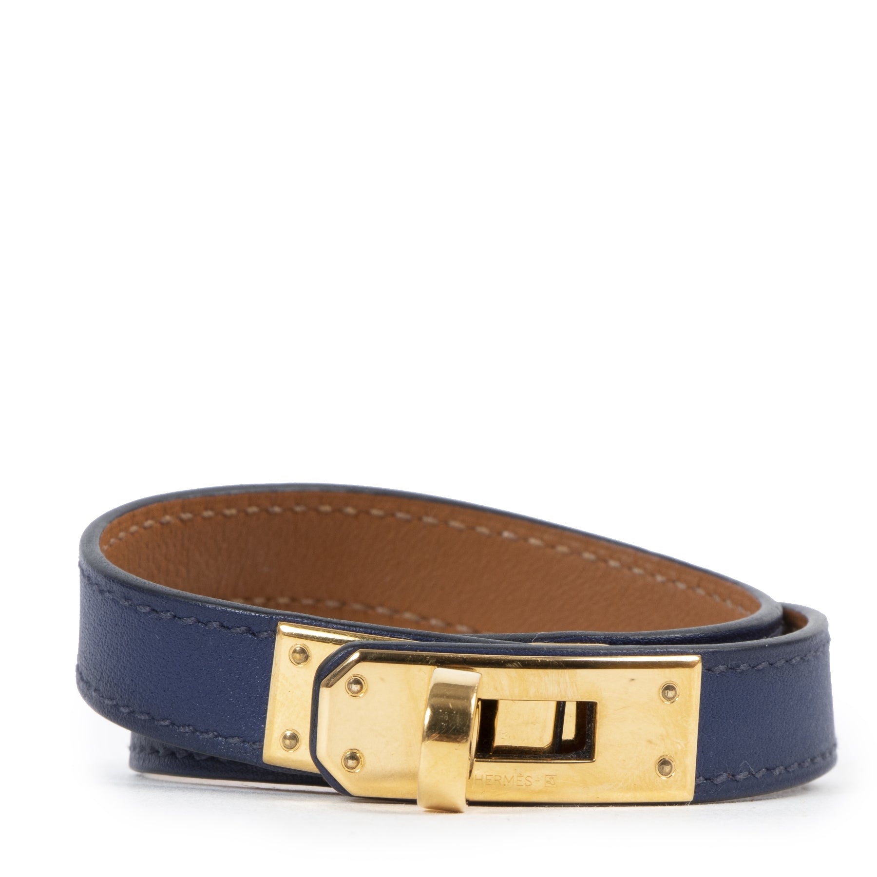 Hermès Kelly Turnlock Leather Bracelet 'Bleu Nuit' GHW for the best price online