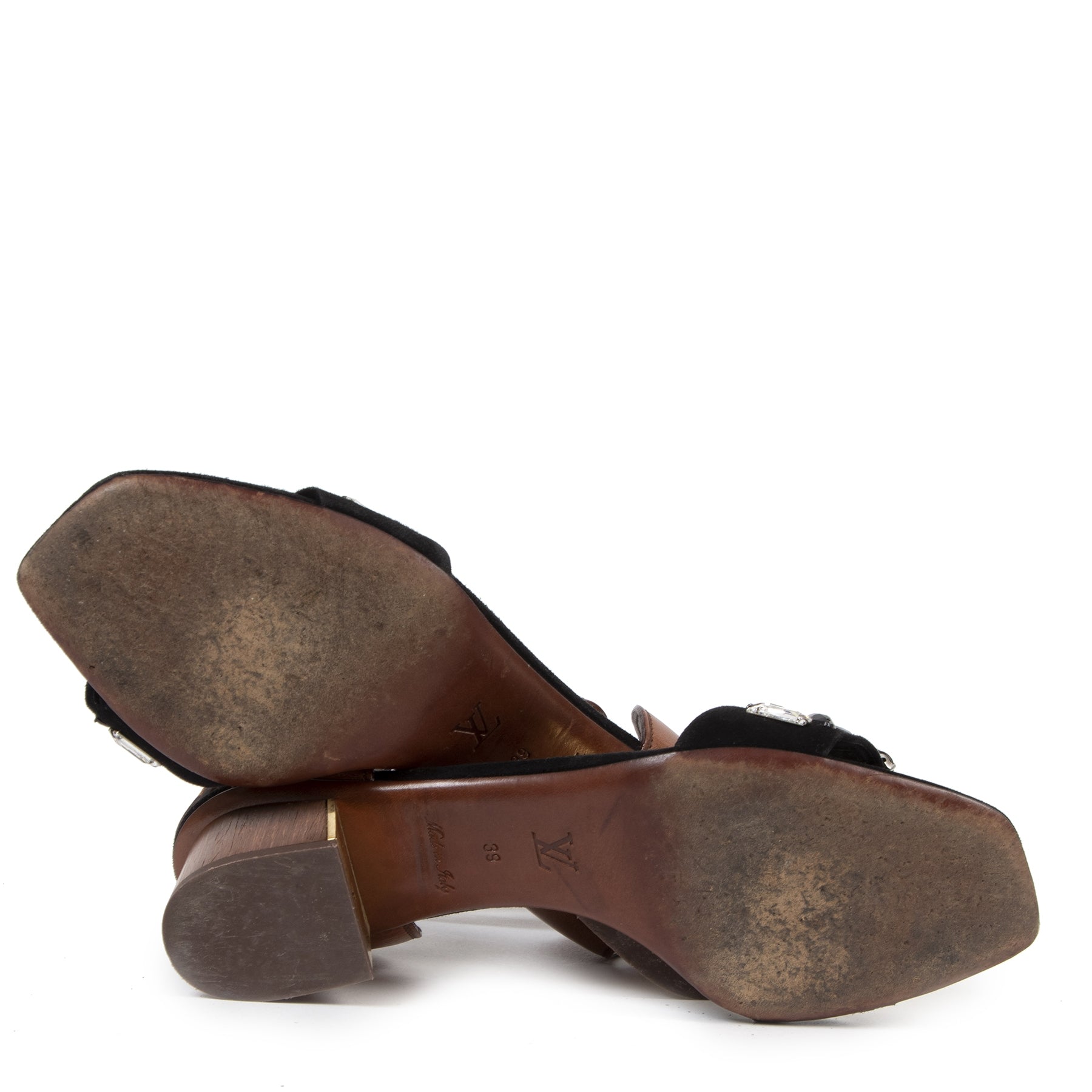 Louis Vuitton Black And Brown Rhinestone Sandals online for the best price