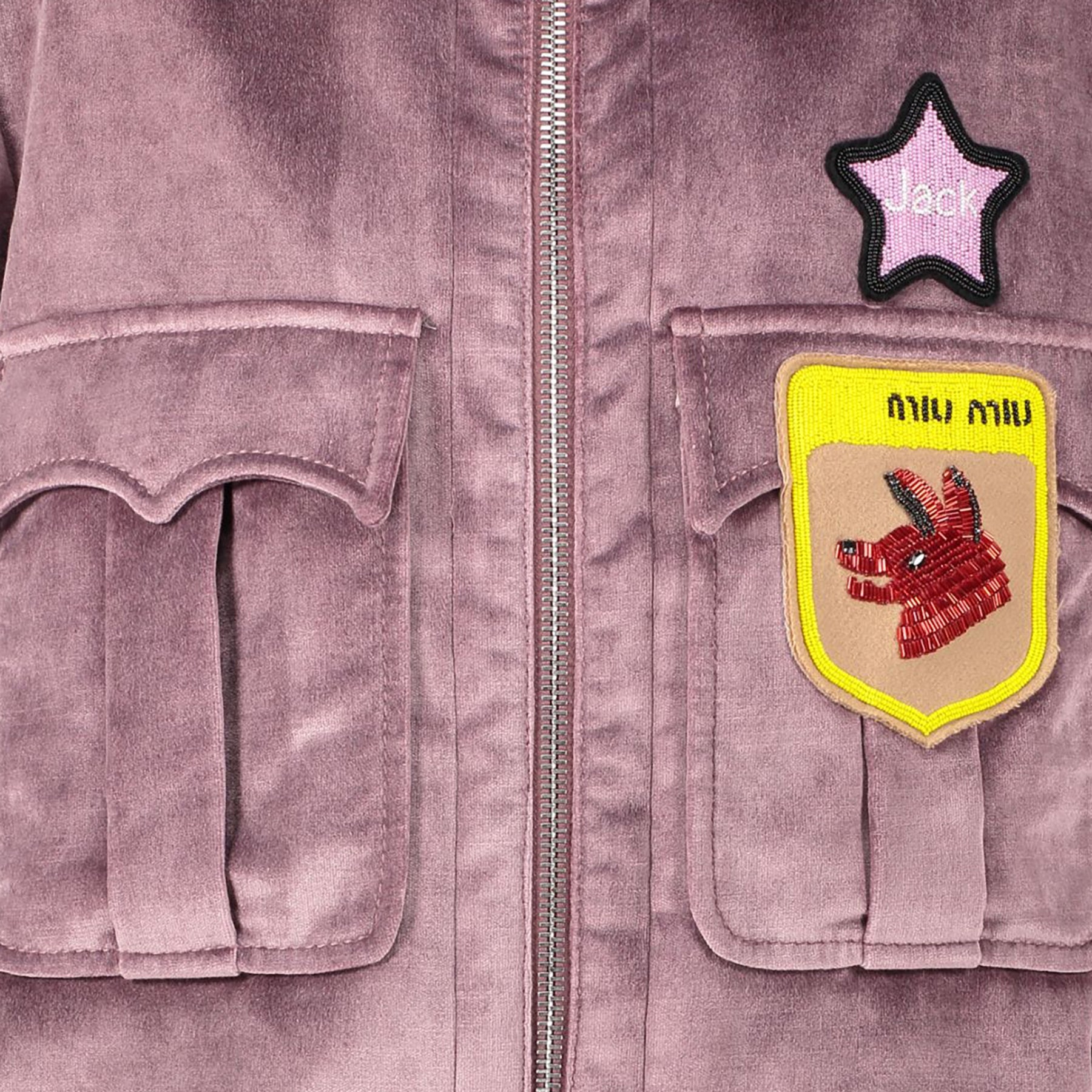 Authentic secondhand Miu Miu FW16 Purple Velvet Beaded Appliqué Jacket - Size IT46 designer clothing designer brands fashion luxury vintage webshop safe secure online shopping
