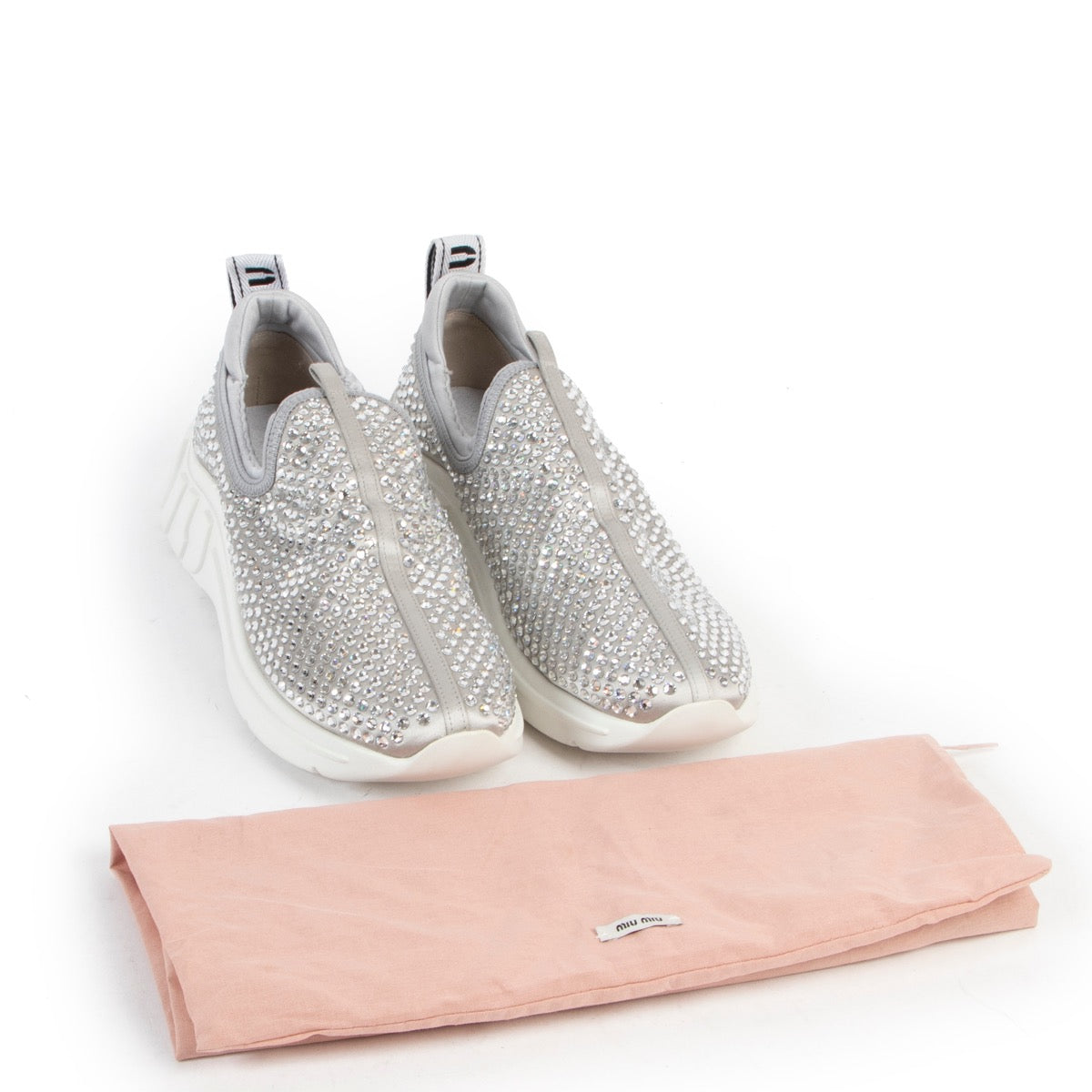Shop safe online at Labellov in Antwerp these 100% authentic second hand Miu Miu Silver Rhinestone Embellished Sneakers - Size 39