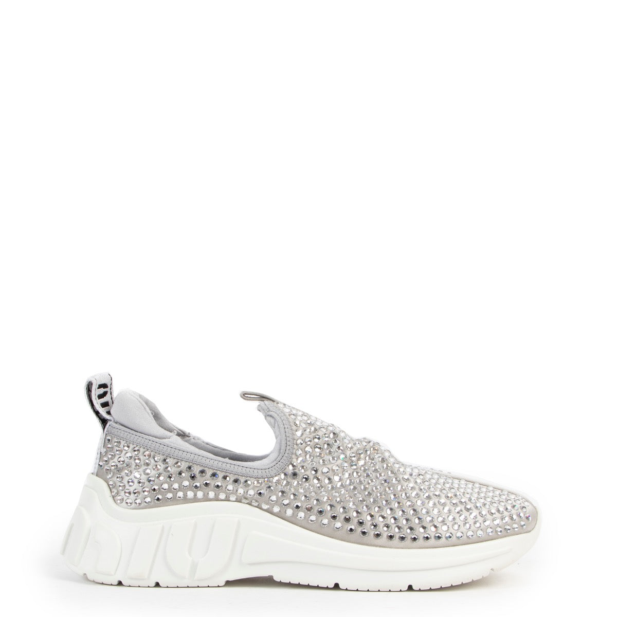 Shop safe online at Labellov in Antwerp these 100% authentic second hand Miu Miu Silver Rhinestone Embellished Sneakers - Size 39
