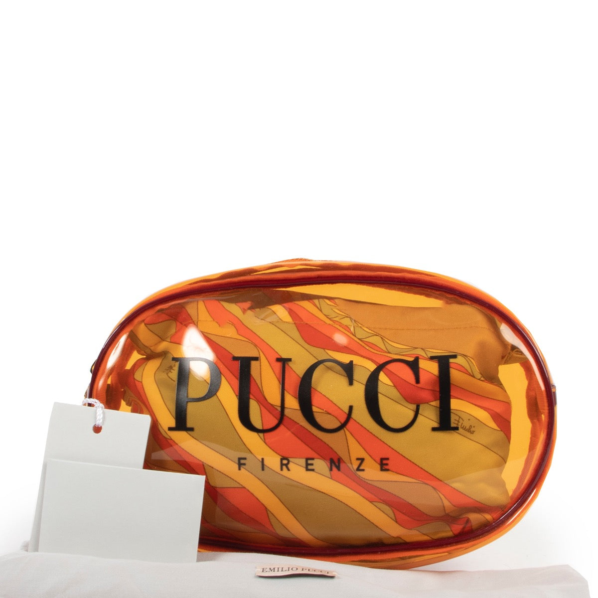 Shop safe online at Labellov in Antwerp this 100% authentic second hand Pucci Orange PVC Cosmetic Pouch