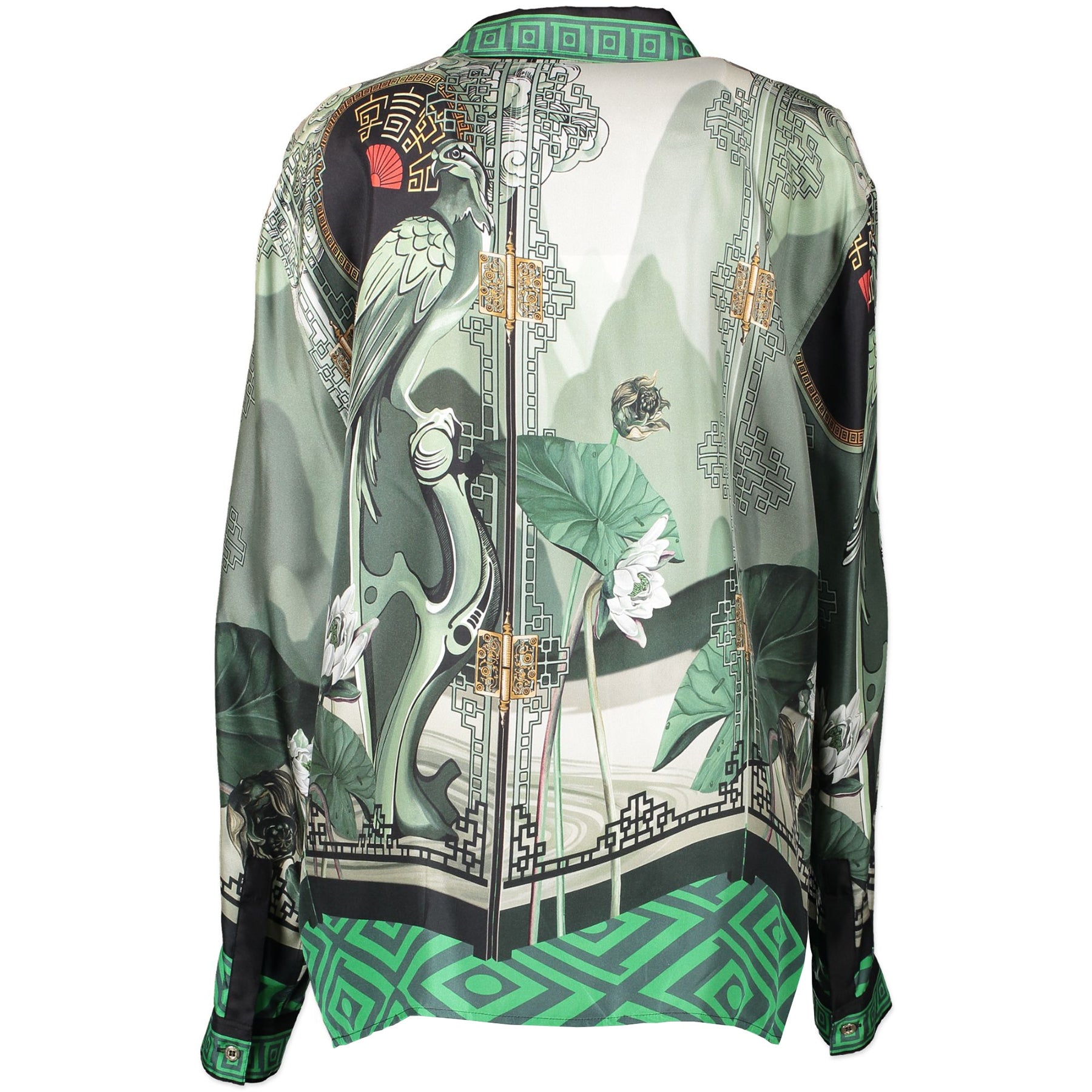 Bent u op zoek naar een authentieke Versace Collection Green Printed Silk Blouse - size 50