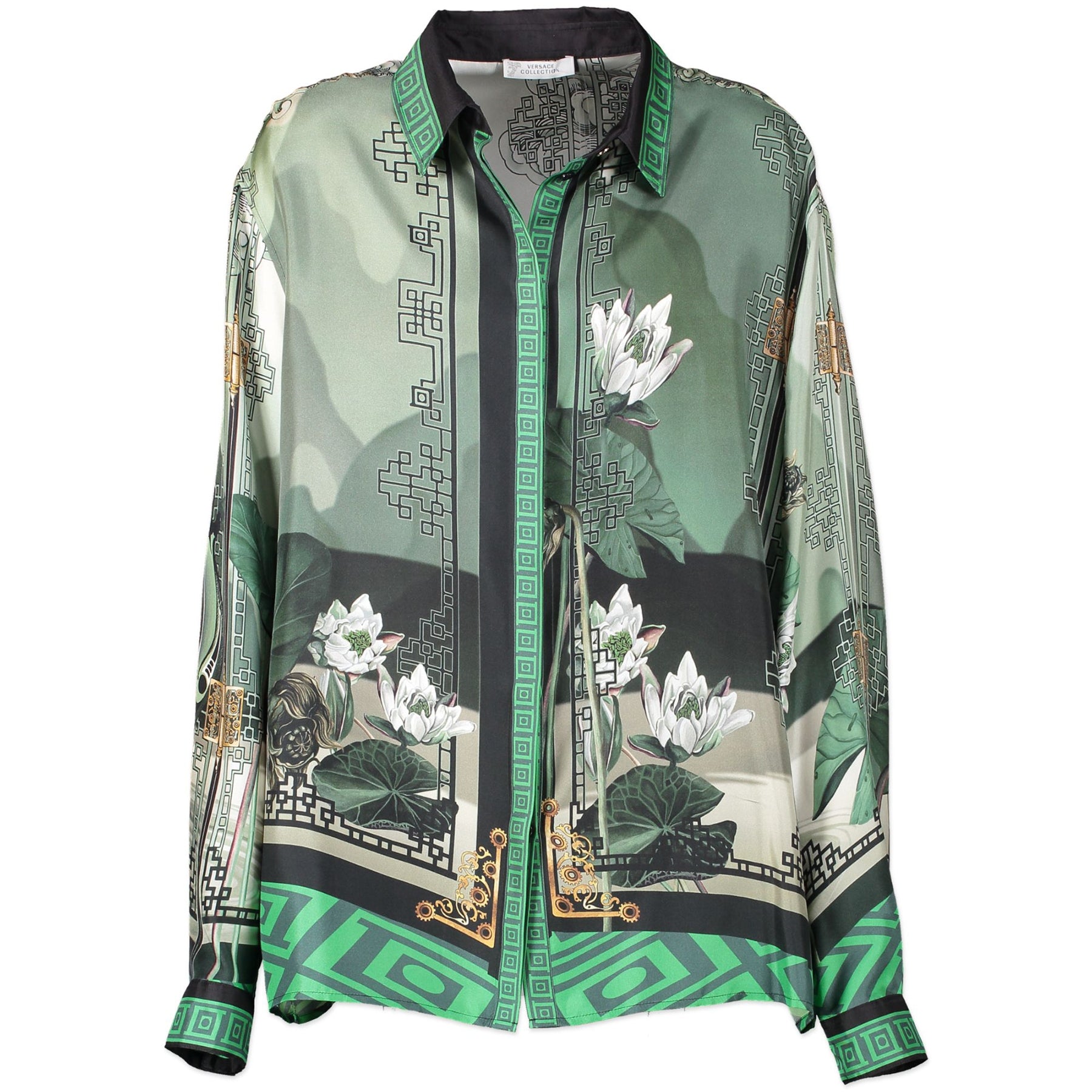 Versace Collection Green Printed Silk Blouse - size 50 for the best price at Labellov