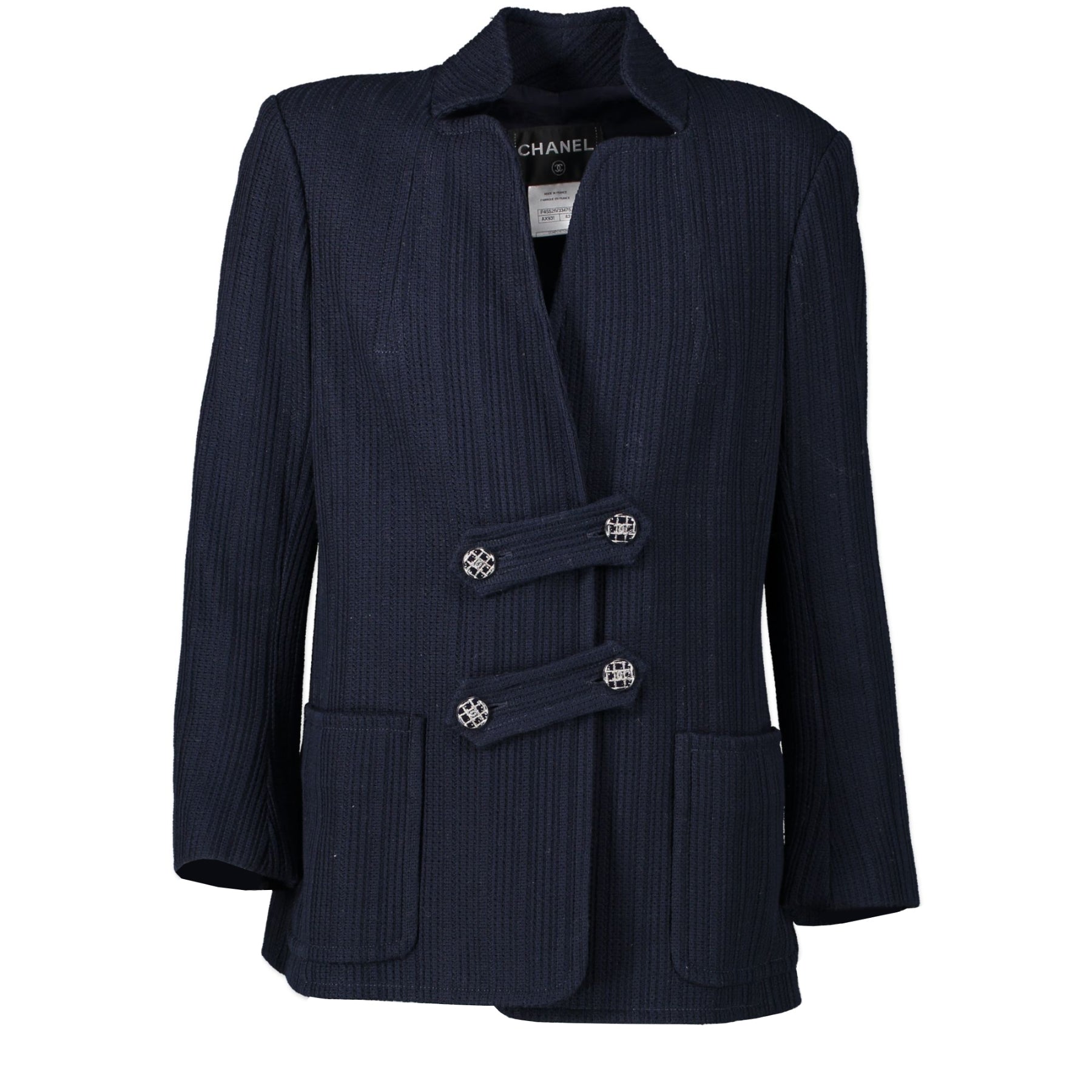 Authentic secondhand Chanel Navy Blue Jacket - Size 42 designer clothing fashion luxury vintage webshop safe secure online shopping