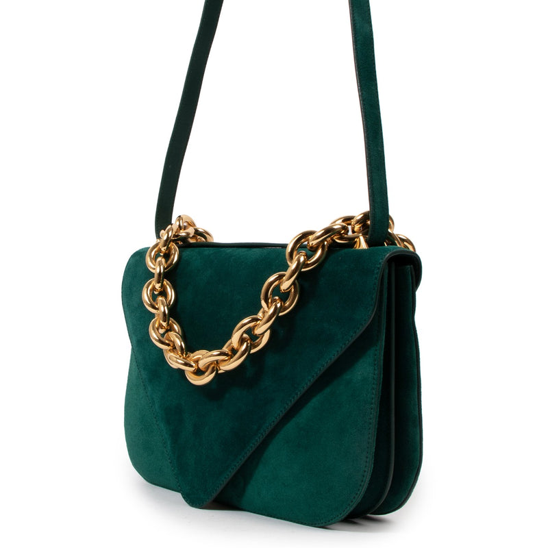 Bottega Veneta Mount Medium Emerald Green Suede Shoulder Bag