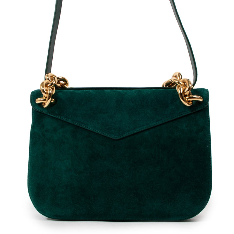 Bottega Veneta Mount Medium Emerald Green Suede Shoulder Bag