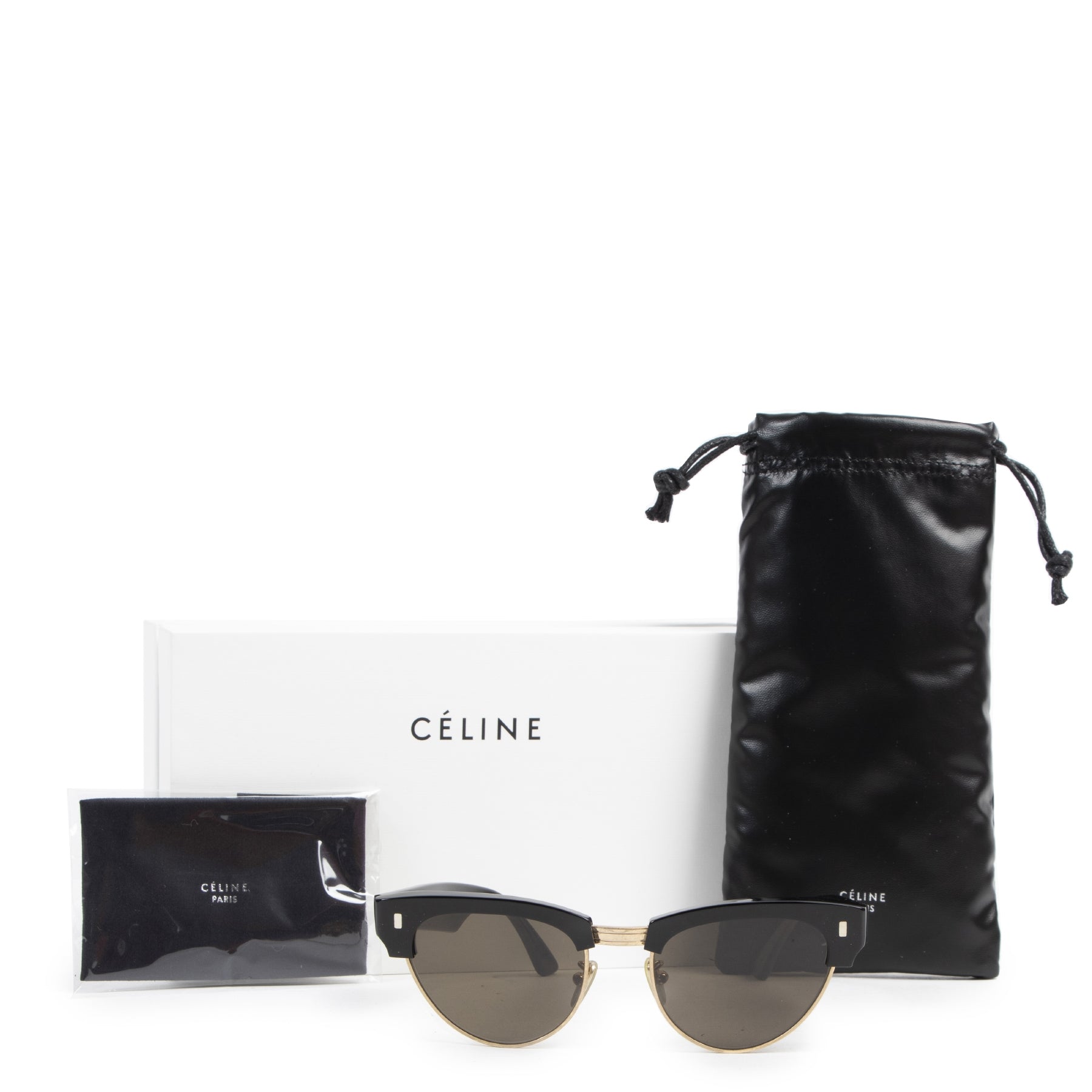 Authentic secondhand Céline Black and Gold Cateye Sunglasses designer accessories fashion luxury vintage webshop safe secure online shopping