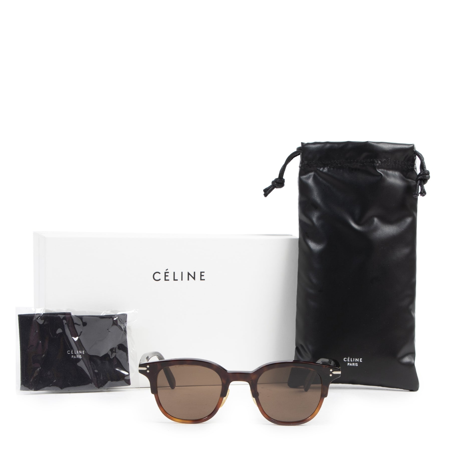 Authentic secondhand Céline Round Bicolor Black / Havanna Sunglasses designer accessories fashion luxury vintage webshop safe secure online shopping