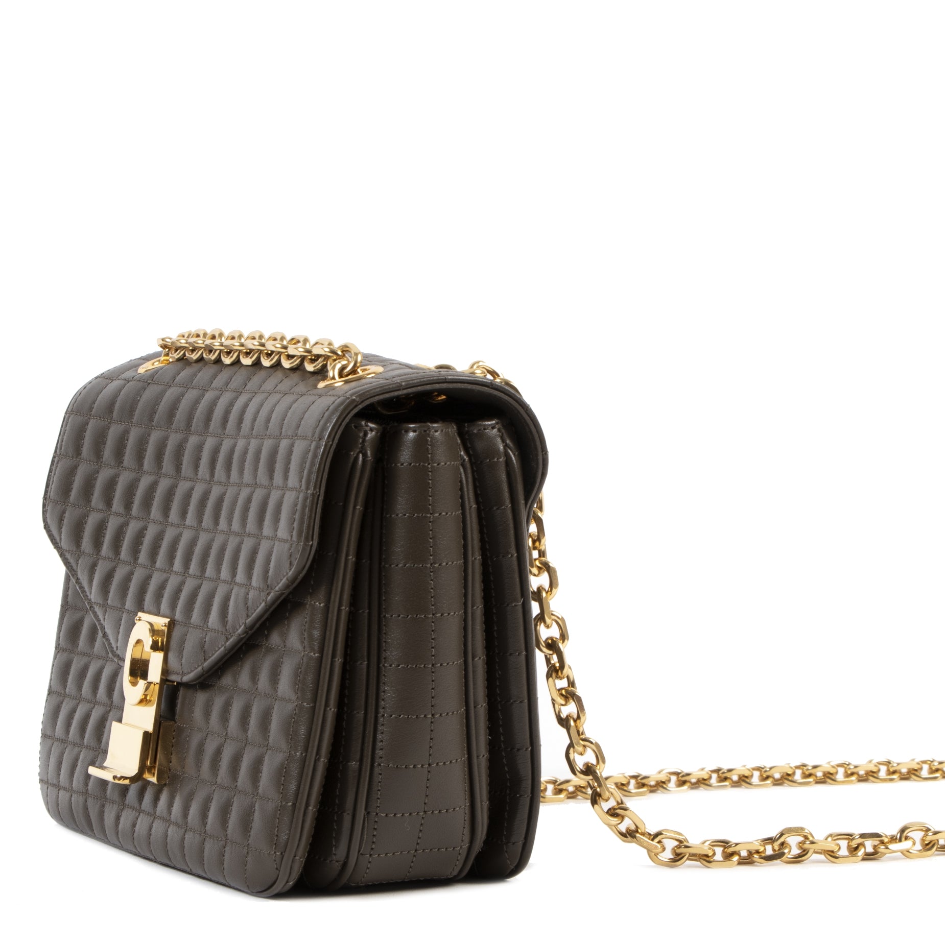 Celine Khaki Quilted Leather Medium C Bag