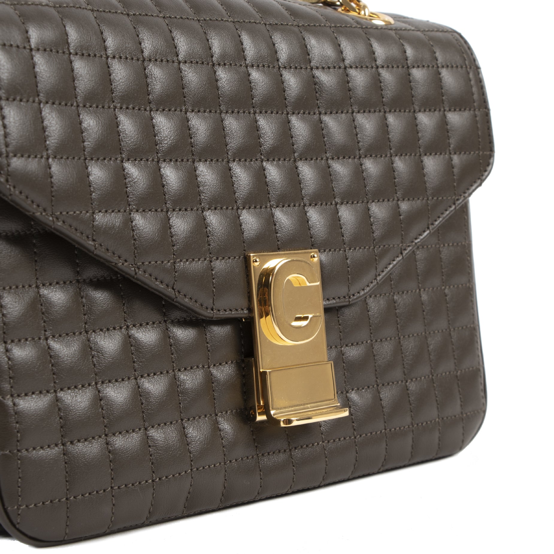 Celine Khaki Quilted Leather Medium C Bag