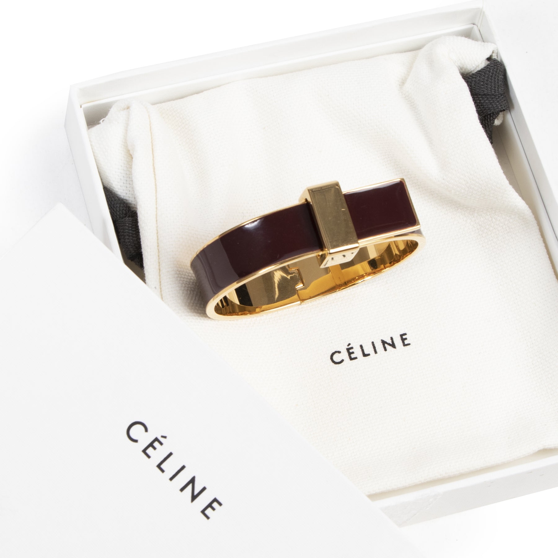 Authentic secondhand Céline Brown Enamelled Bracelet - Size Medium designer accessories fashion luxury vintage webshop safe secure online shopping