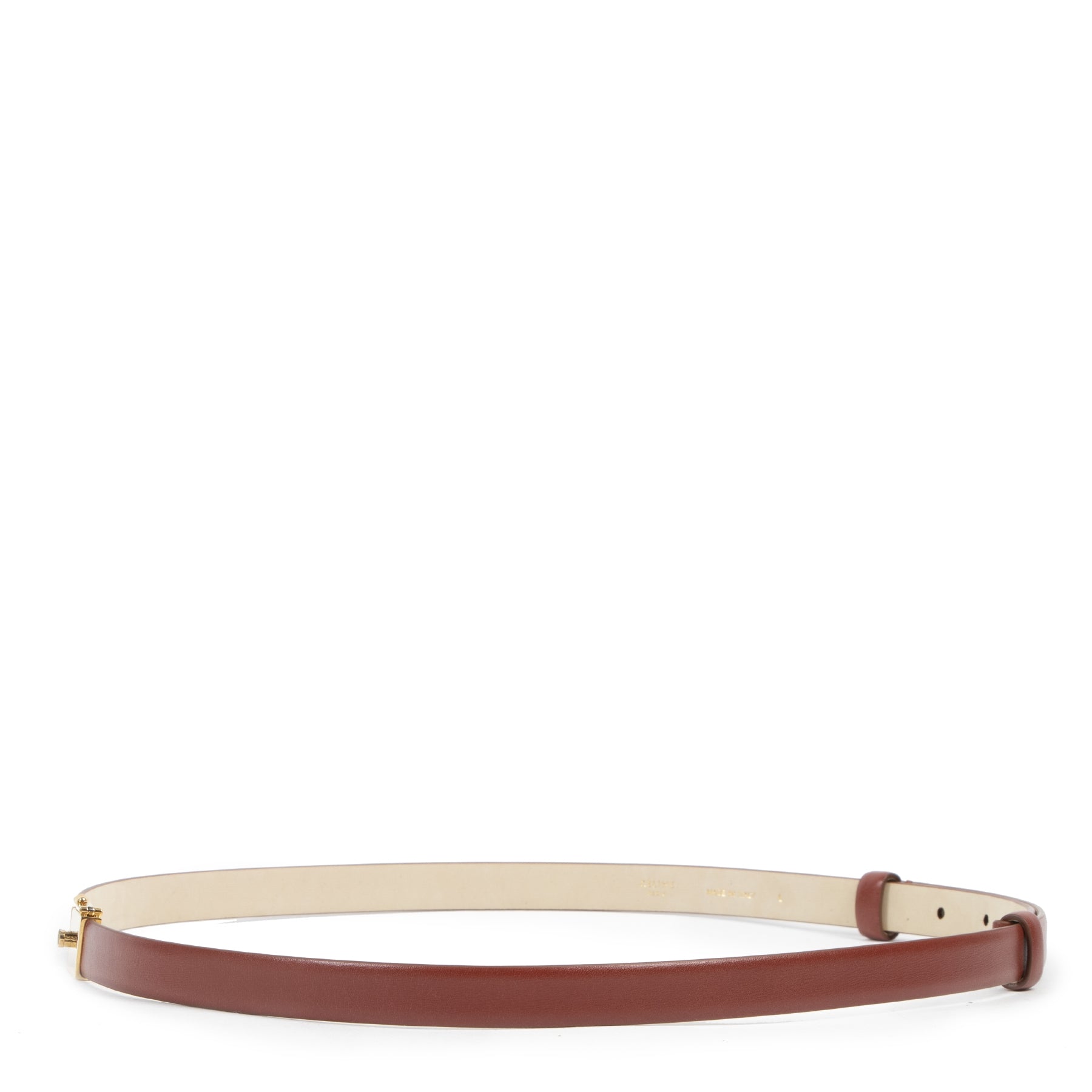 Céline Burgundy Thin Brick Belt . Authentieke tweedehands Céline accessoires bij LabelLOV Antwerpen. Authentique seconde-main luxury en ligne webshop LabelLOV. Authentic preloved Céline accessories at LabelLOV Antwerp.