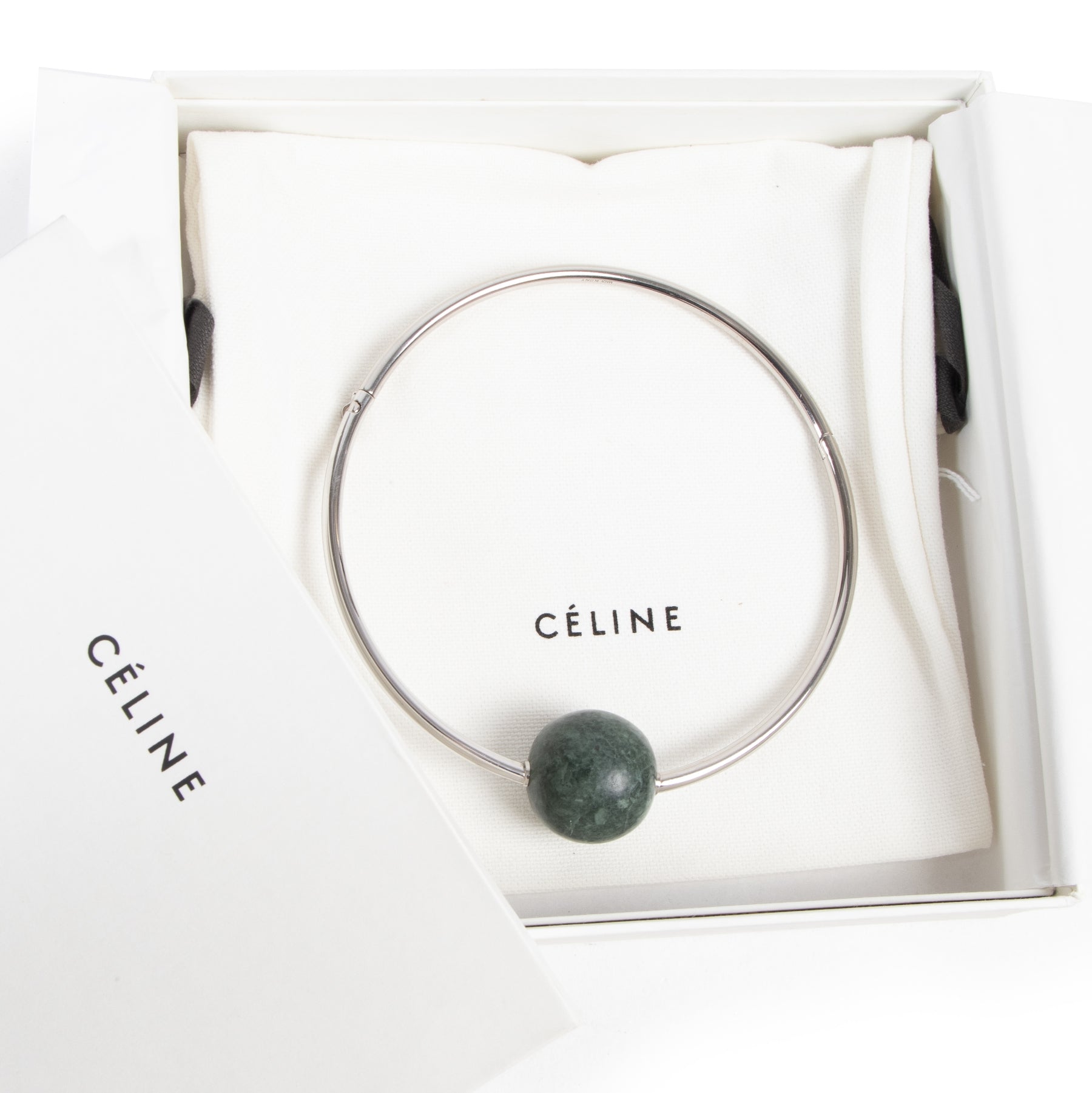 Authentic secondhand Céline Silver With Green Ball Necklace designer accessories fashion luxury vintage webshop safe secure online shopping