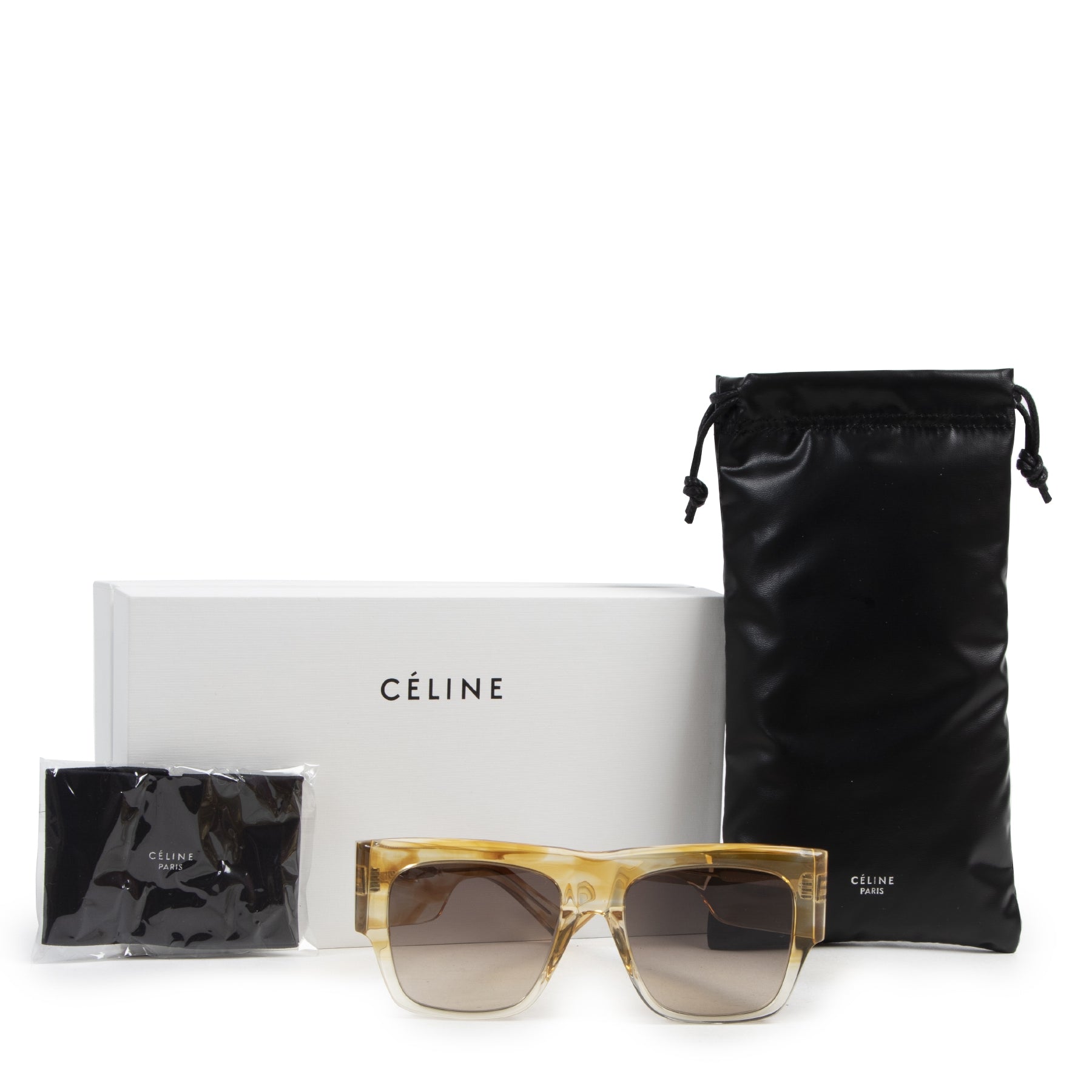 Authentic secondhand Céline Yellow Havana Striped Rectangular 0056 Sunglasses designer accessories fashion luxury vintage webshop safe secure online shopping