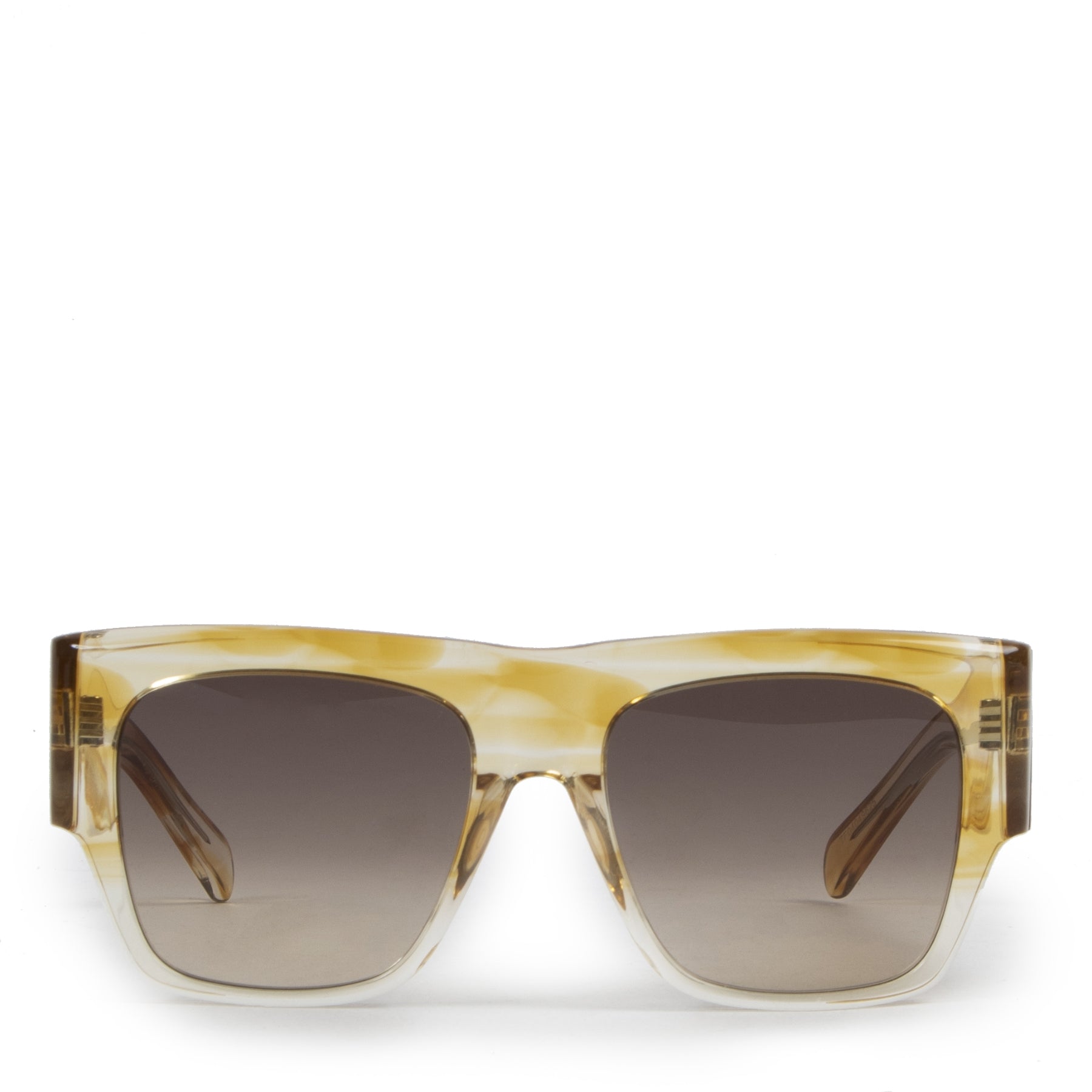 Authentic secondhand Céline Yellow Havana Striped Rectangular 0056 Sunglasses designer accessories fashion luxury vintage webshop safe secure online shopping