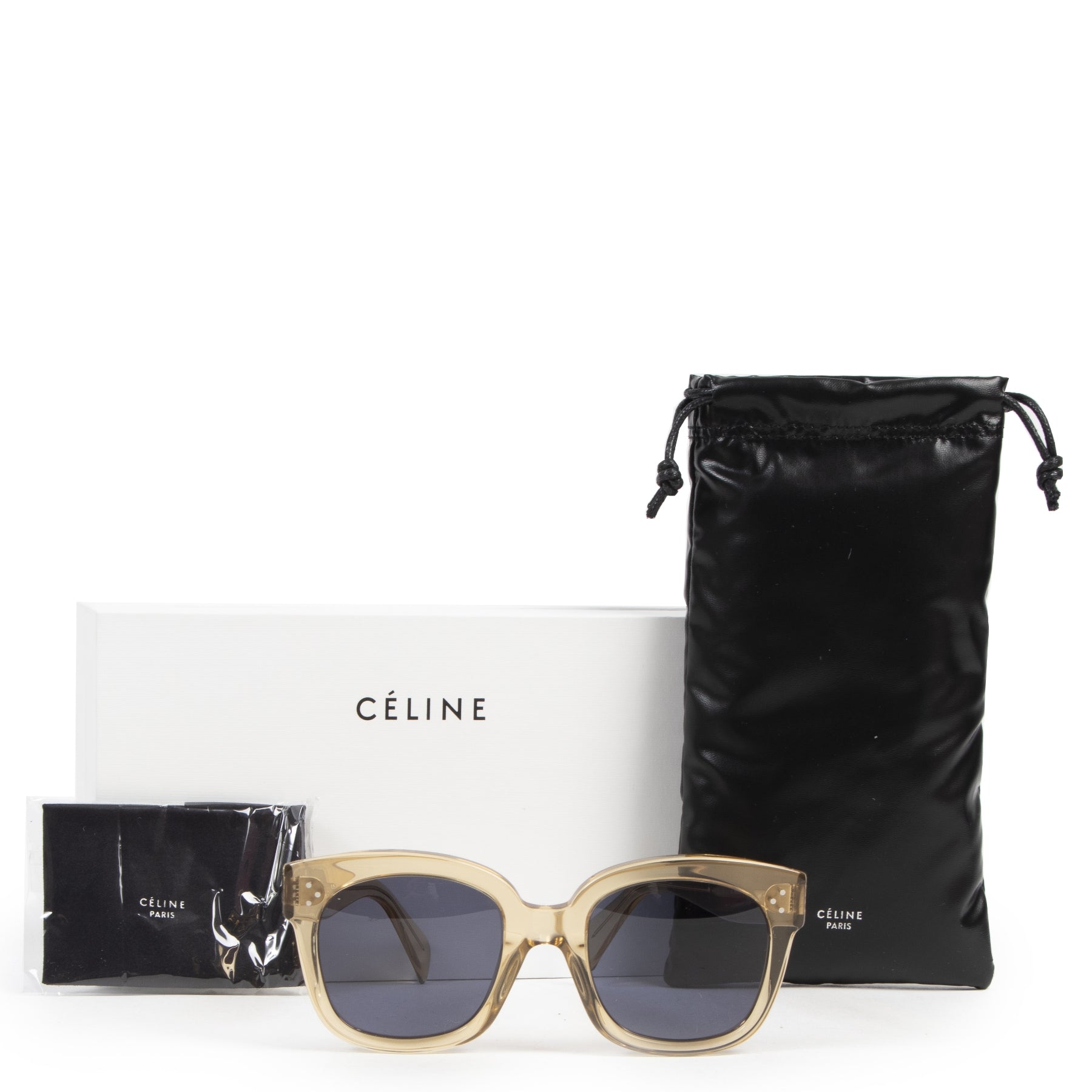 Authentic secondhand Céline New Audrey Sunglasses in Transparent Champagne Acetate designer accessories fashion luxury vintage webshop safe secure online shopping