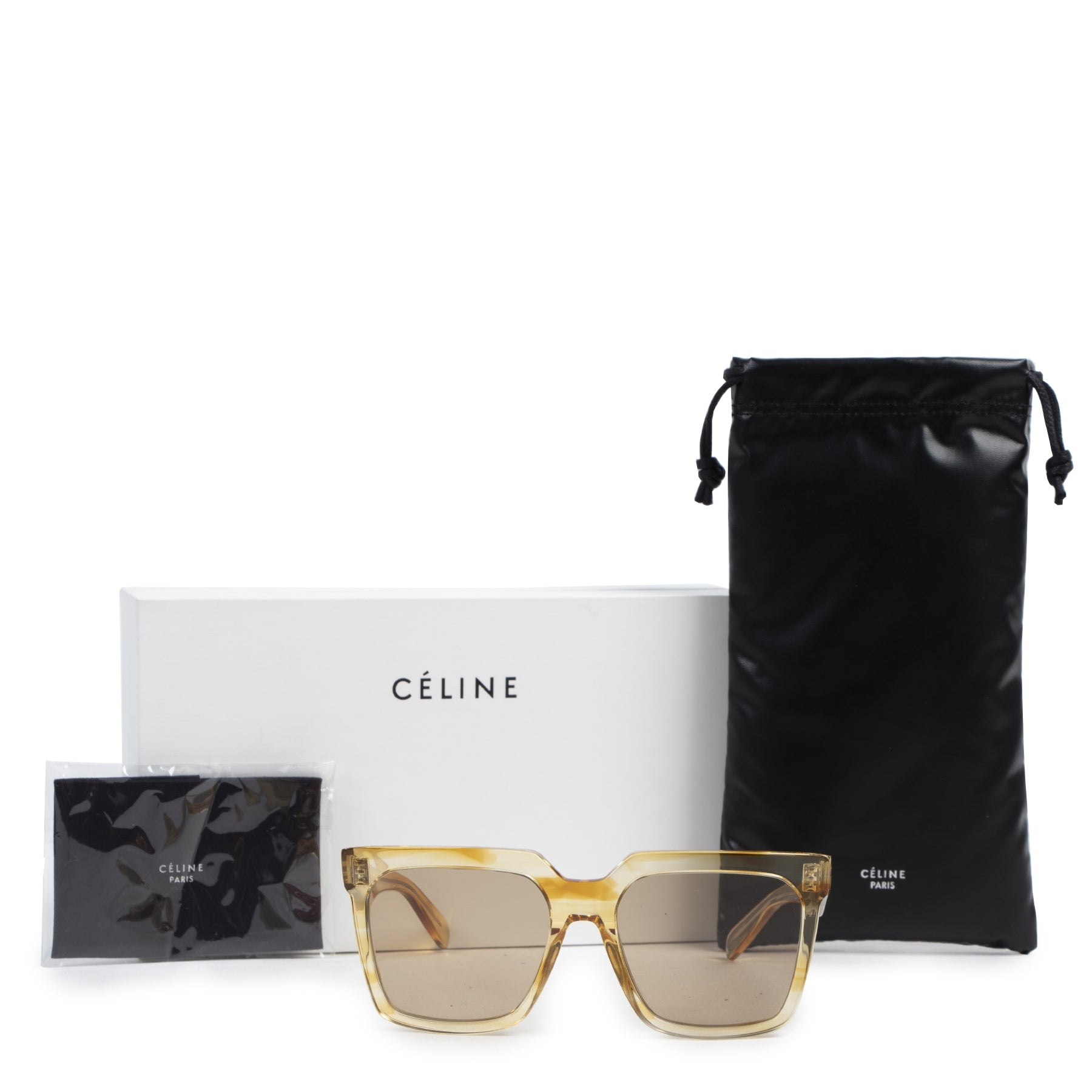 Authentic secondhand Céline Yellow Havana Striped Oversized 0055 Sunglasses designer accessories fashion luxury vintage webshop safe secure online shopping