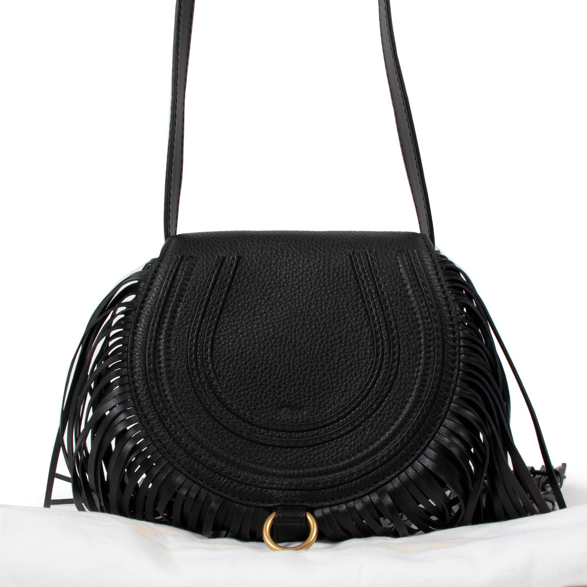 Chloé Black Small Marcie Fringe Saddle Crossbody Bag