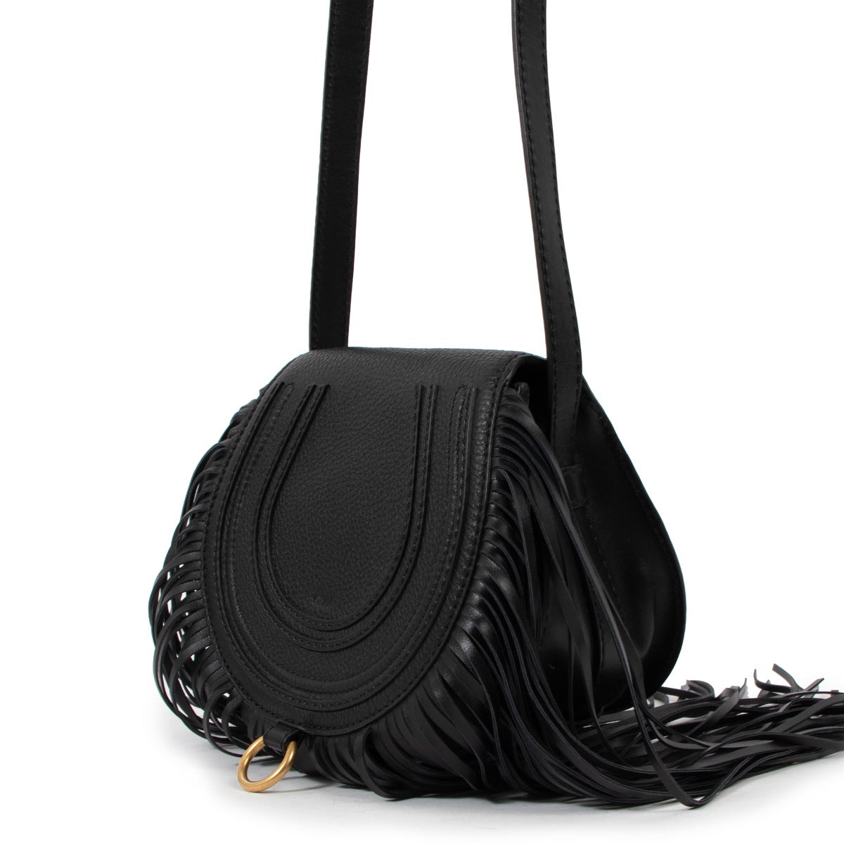 Chloé Black Small Marcie Fringe Saddle Crossbody Bag