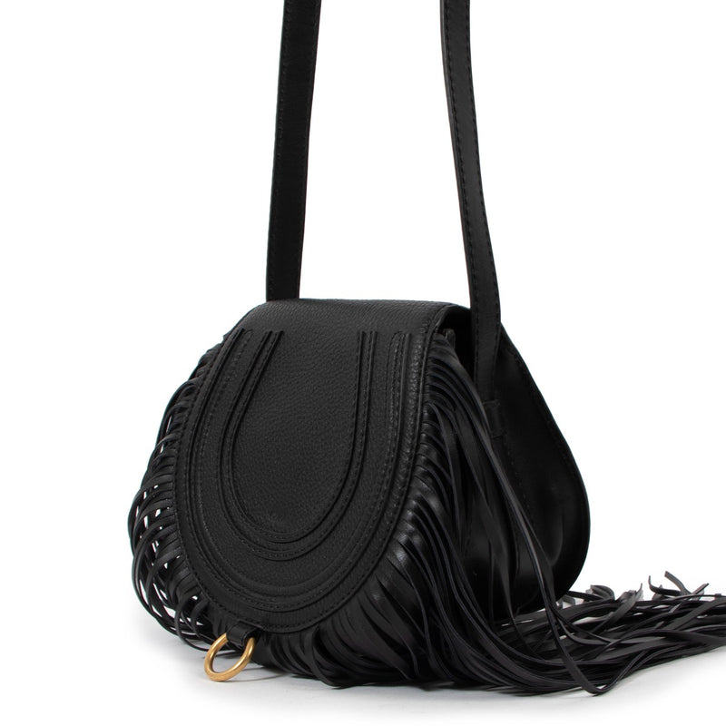 Chloé Black Small Marcie Fringe Saddle Crossbody Bag