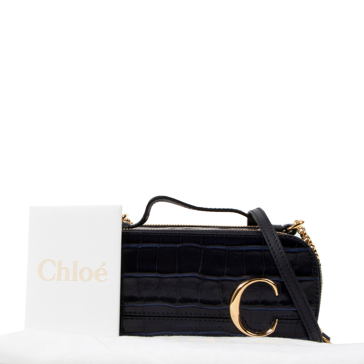 Chloé Mini Eyewear Blue Croco Stamped Leather Box Bag