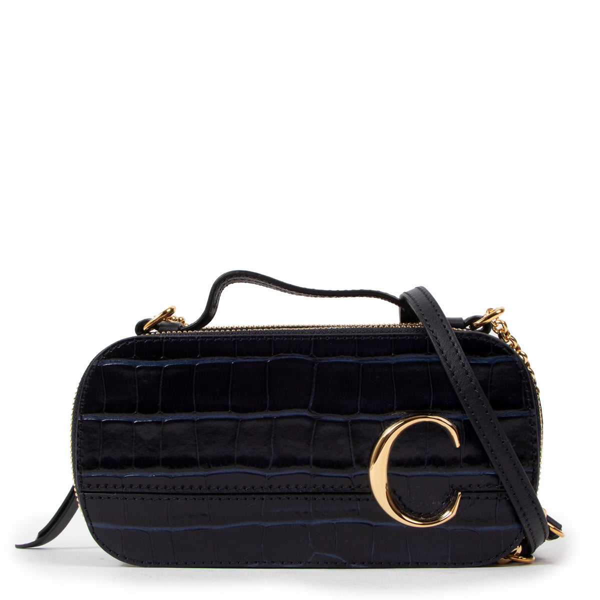 Chloé Mini Eyewear Blue Croco Stamped Leather Box Bag