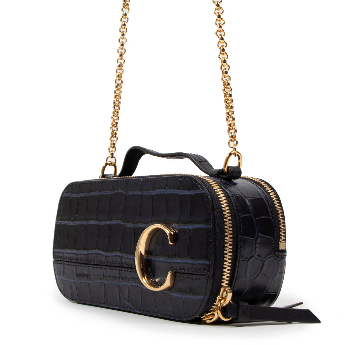 Sac boîte en cuir embossé croco bleu Chloé Mini Eyewear